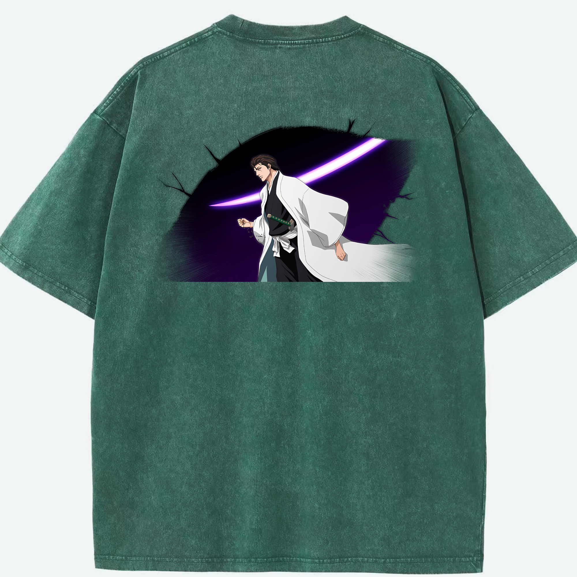 （画像用） ブリーチ 藍染 惣右介（あいぜん そうすけ） BLEACH Aizen Sousuke 綿100% ヴィンテージ風 半袖Tシャツ（背面プリント）